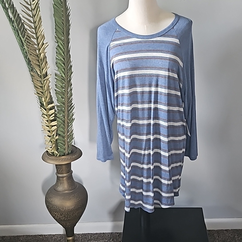 LuLaRoe Randy with Heathered Blue, Gray, and Brown Stripes NWT